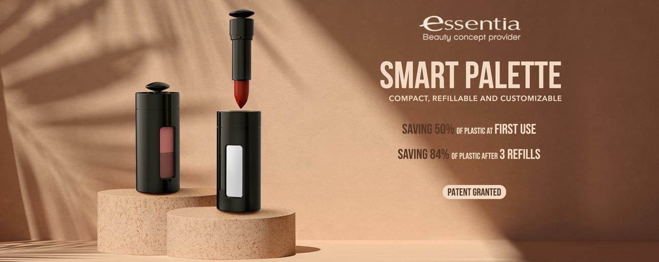 ESSENTIA introduces the SMART of make up : compact, functional, modular and refillable. A patented packaging innovation.